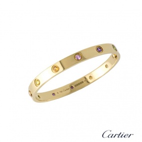 Cartier 18k Yellow Gold Multi Gem Love Bangle Size 16 B6033416